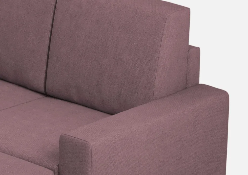 Divano 148x85cm design a due posti con bracciolo squadrato idrorepellente e pouf prugna DI15