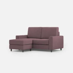 Divano 148x85cm design a due posti con bracciolo squadrato idrorepellente e pouf prugna DI15