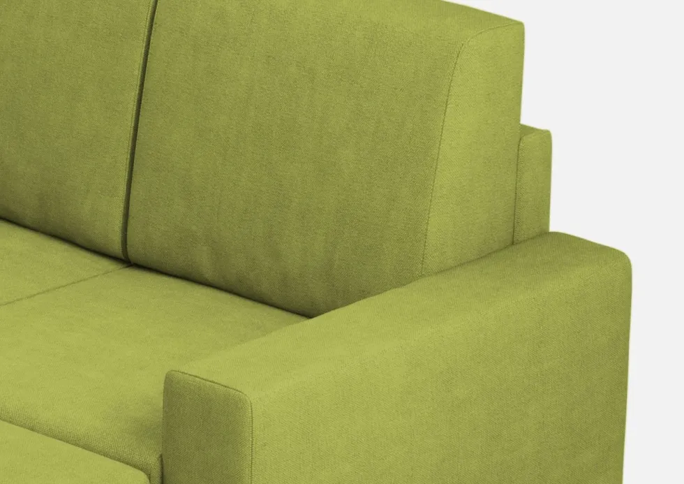 Divano 148x85cm design a due posti con bracciolo squadrato idrorepellente e pouf verde DI15