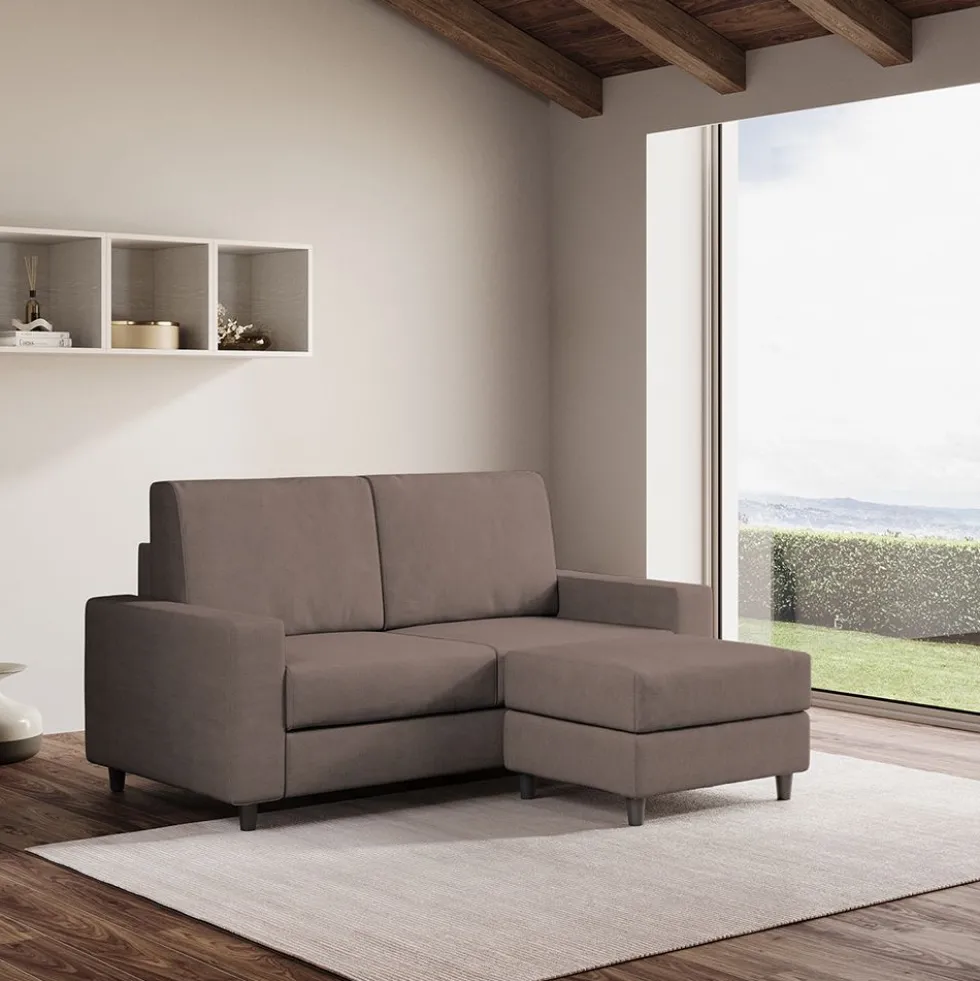 Divano 148x85cm design a due posti con bracciolo squadrato idrorepellente e pouf talpa DI15