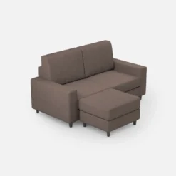 Divano 148x85cm design a due posti con bracciolo squadrato idrorepellente e pouf talpa DI15