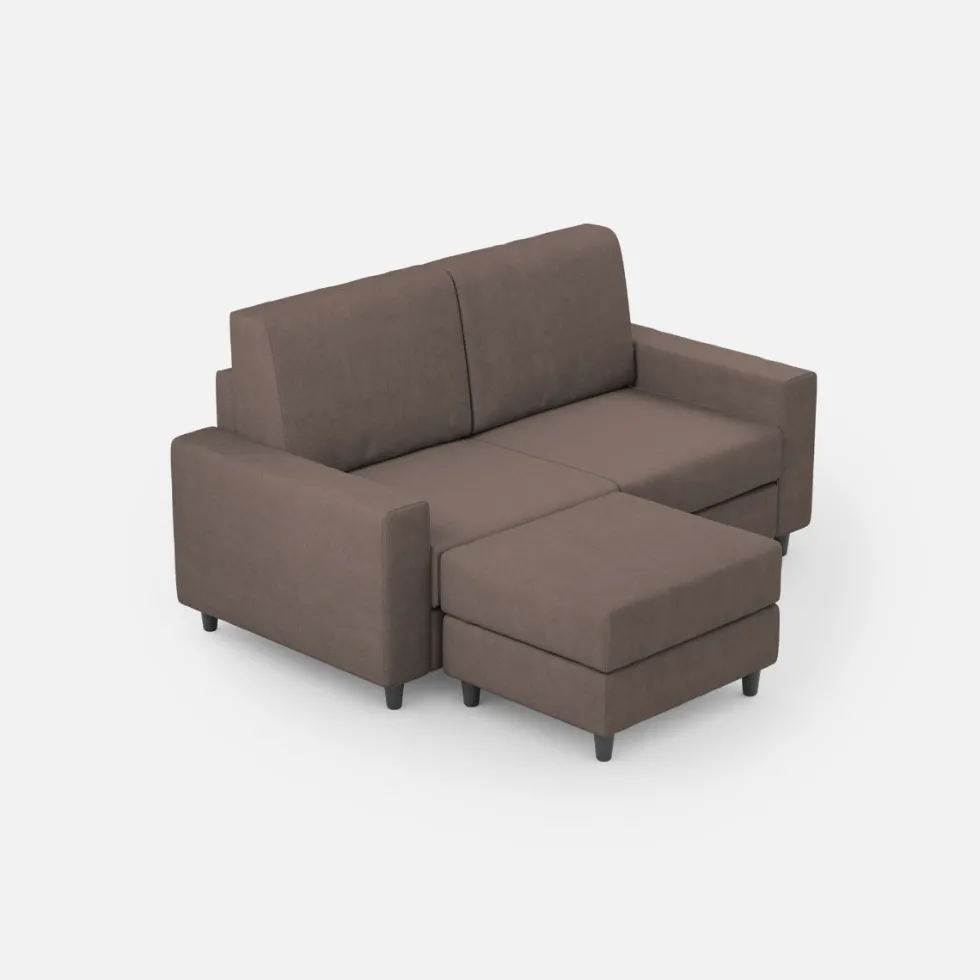 Divano 148x85cm design a due posti con bracciolo squadrato idrorepellente e pouf talpa DI15