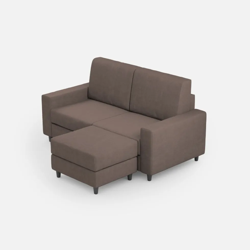 Divano 148x85cm design a due posti con bracciolo squadrato idrorepellente e pouf talpa DI15