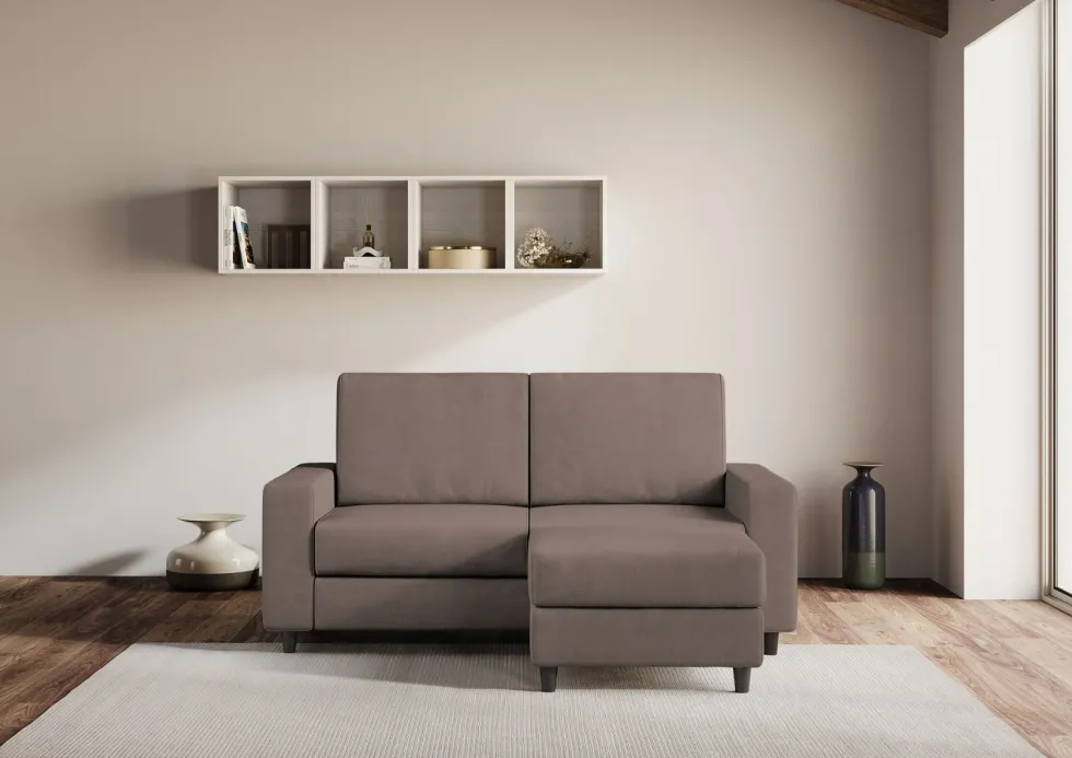 Divano 148x85cm design a due posti con bracciolo squadrato idrorepellente e pouf talpa DI15