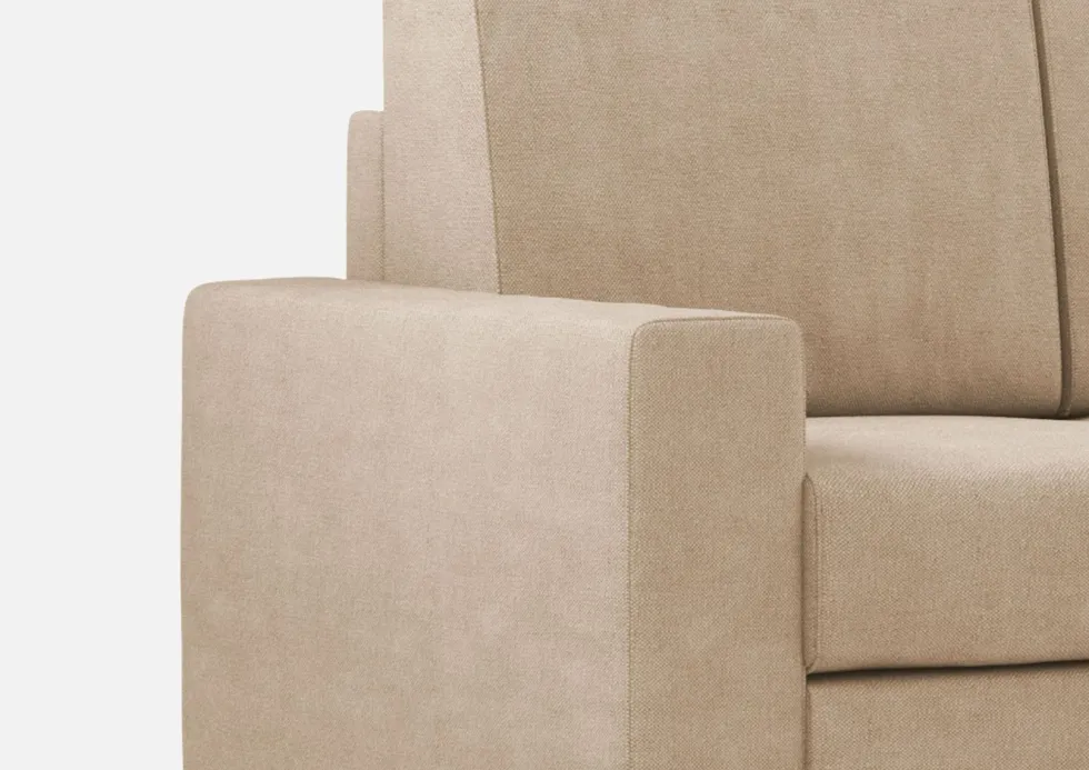 Divano 148x85cm design a due posti con bracciolo squadrato idrorepellente e pouf beige DI15