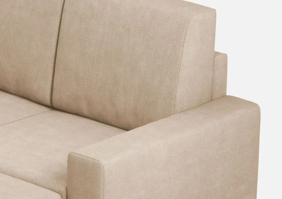 Divano 148x85cm design a due posti con bracciolo squadrato idrorepellente e pouf beige DI15