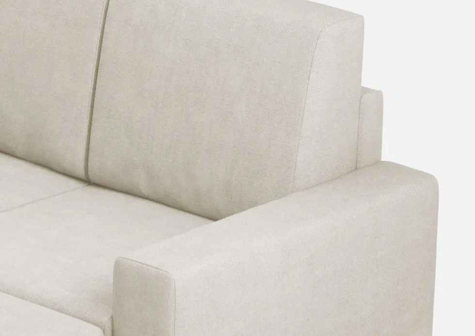 Divano 148x85cm design a due posti con bracciolo squadrato idrorepellente e pouf bianco latte DI15