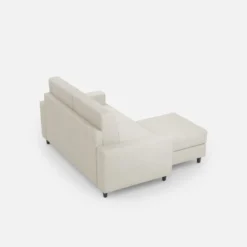 Divano 148x85cm design a due posti con bracciolo squadrato idrorepellente e pouf bianco latte DI15