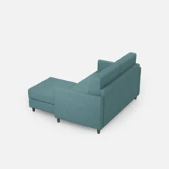 Divano 138x85cm design a due posti con pouf stoffa idrorepellente blu petrolio DI26