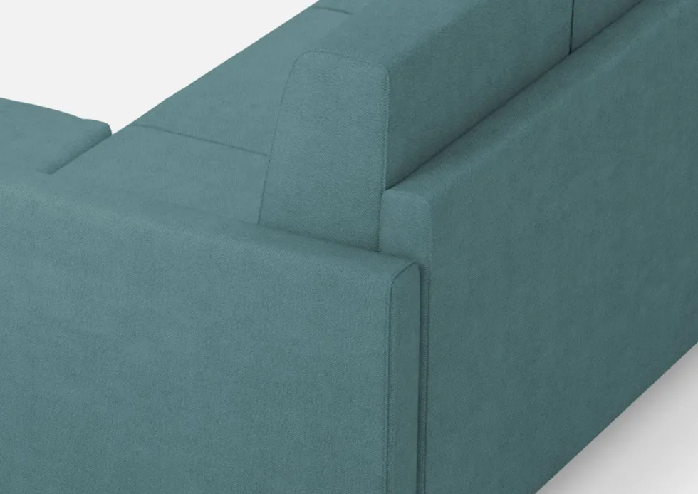 Divano 138x85cm design a due posti con pouf stoffa idrorepellente blu petrolio DI26