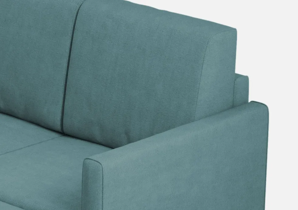 Divano 138x85cm design a due posti con pouf stoffa idrorepellente blu petrolio DI26