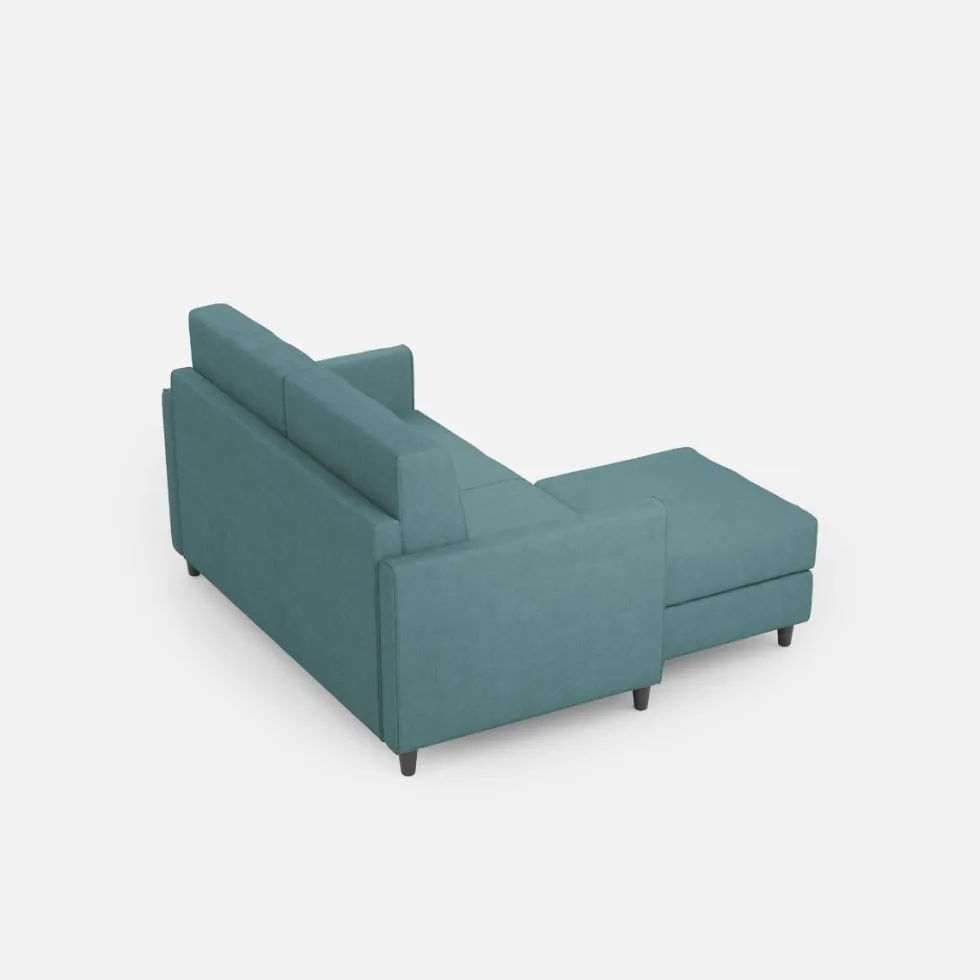 Divano 138x85cm design a due posti con pouf stoffa idrorepellente blu petrolio DI26