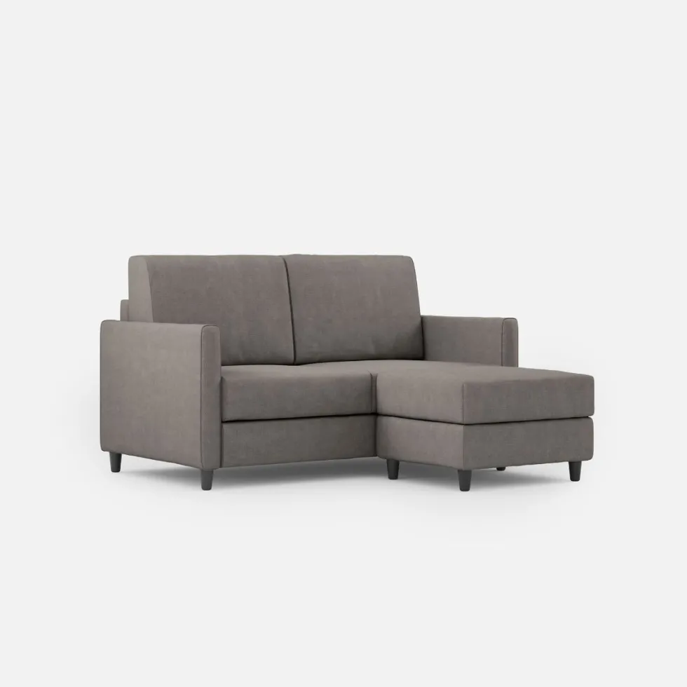 Divano 138x85cm design a due posti con pouf stoffa idrorepellente grigio DI26