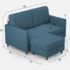 Divano 138x85cm design a due posti con pouf stoffa idrorepellente blu avio DI26