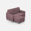 Divano 138x85cm design a due posti con pouf stoffa idrorepellente prugna DI26