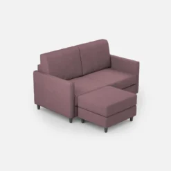 Divano 138x85cm design a due posti con pouf stoffa idrorepellente prugna DI26