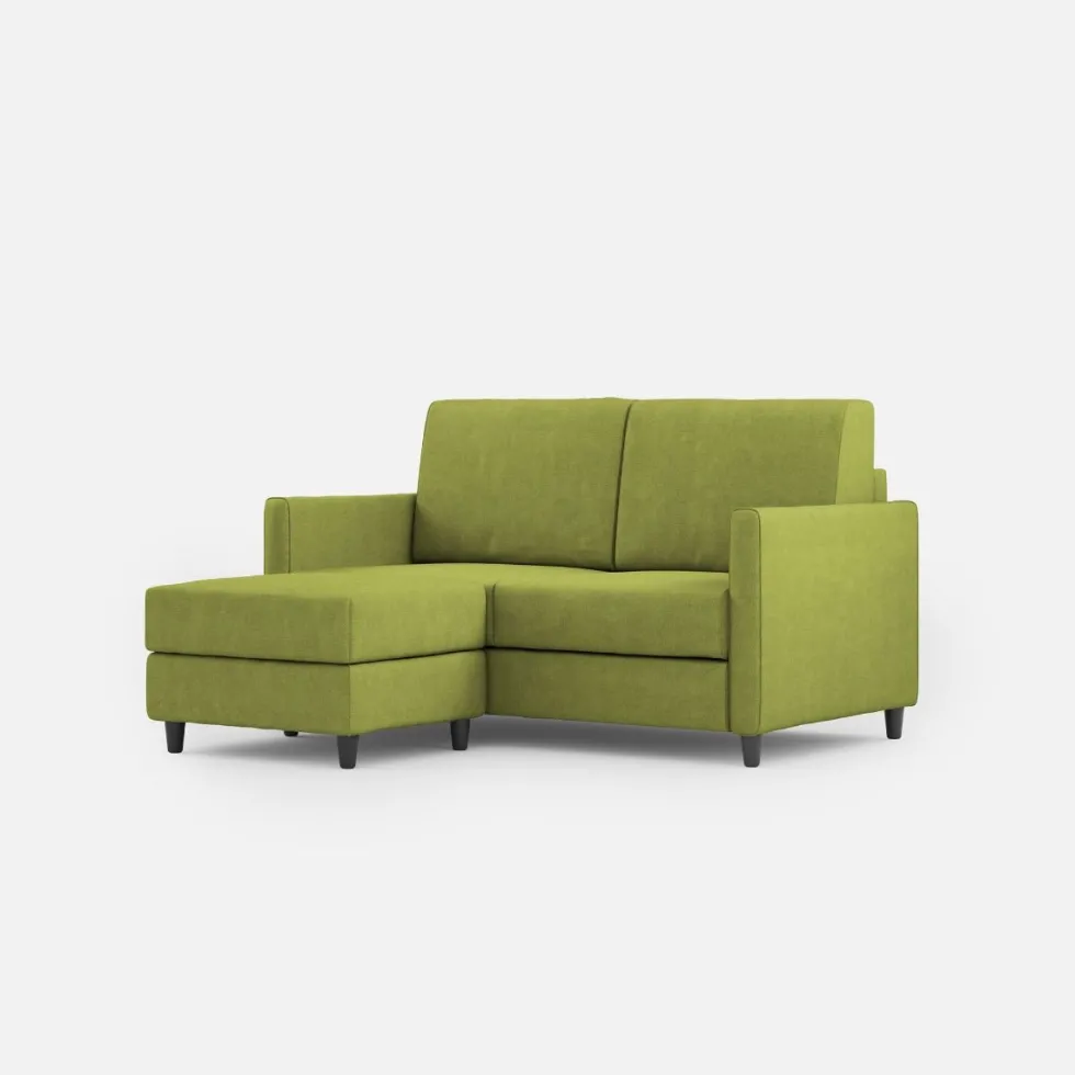 Divano 138x85cm design a due posti con pouf stoffa idrorepellente verde DI26