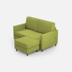 Divano 138x85cm design a due posti con pouf stoffa idrorepellente verde DI26