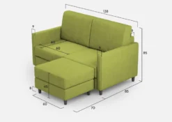 Divano 138x85cm design a due posti con pouf stoffa idrorepellente verde DI26