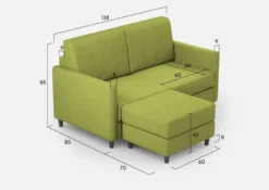 Divano 138x85cm design a due posti con pouf stoffa idrorepellente verde DI26