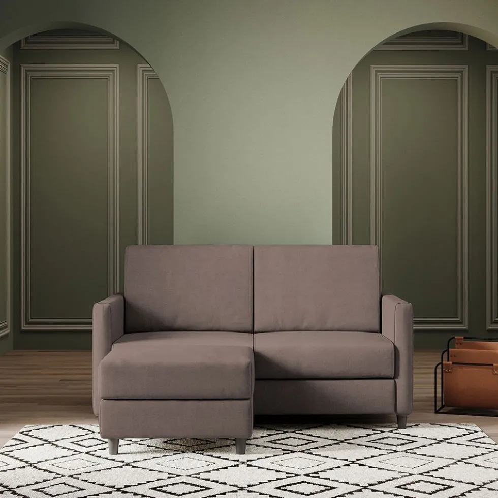 Divano 138x85cm design a due posti con pouf stoffa idrorepellente talpa DI26