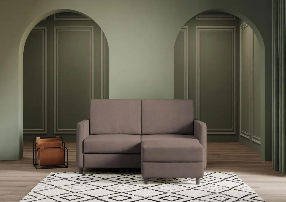 Divano 138x85cm design a due posti con pouf stoffa idrorepellente talpa DI26