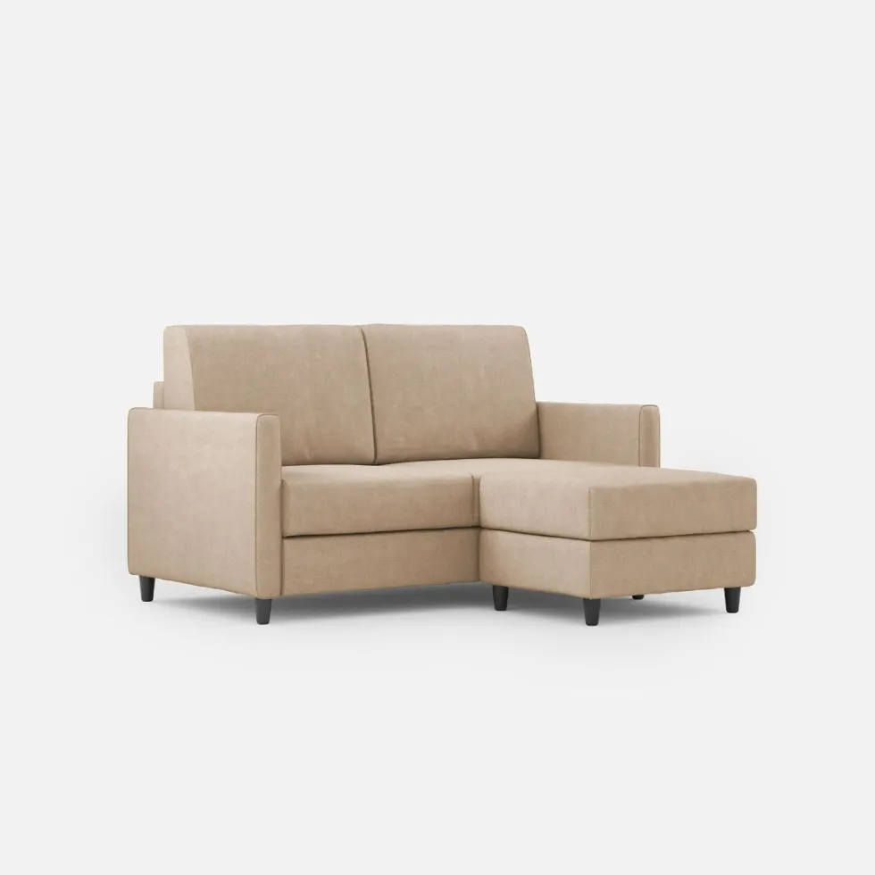 Divano 138x85cm design a due posti con pouf stoffa idrorepellente beige DI26