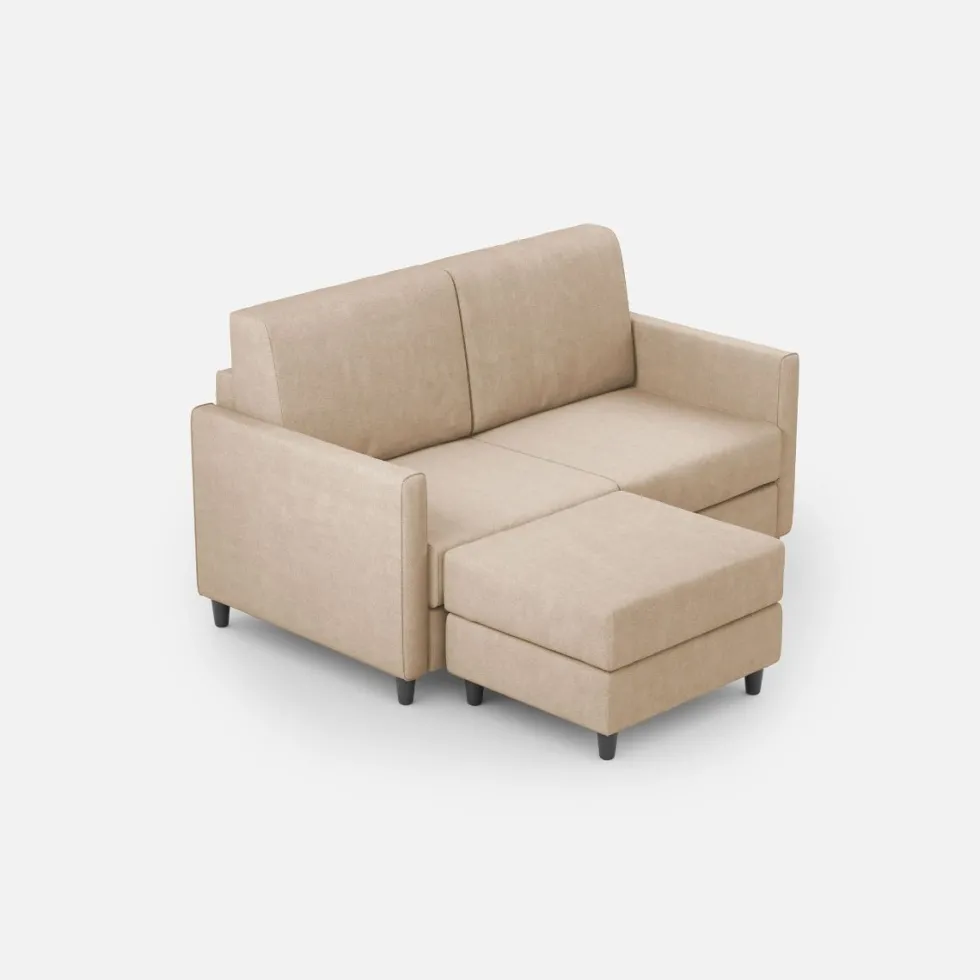 Divano 138x85cm design a due posti con pouf stoffa idrorepellente beige DI26
