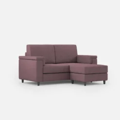 Divano 148x85cm design a due posti con bracciolo squadrato e con pouf prugna DI4