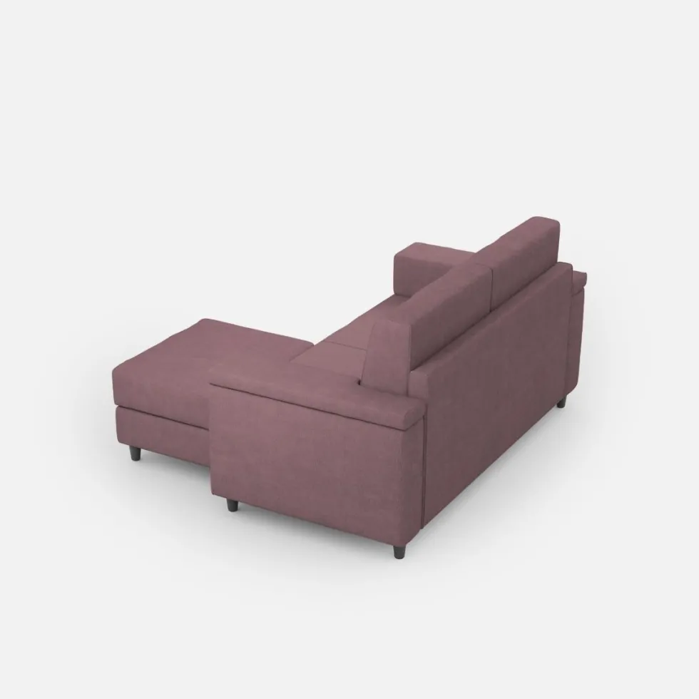 Divano 148x85cm design a due posti con bracciolo squadrato e con pouf prugna DI4