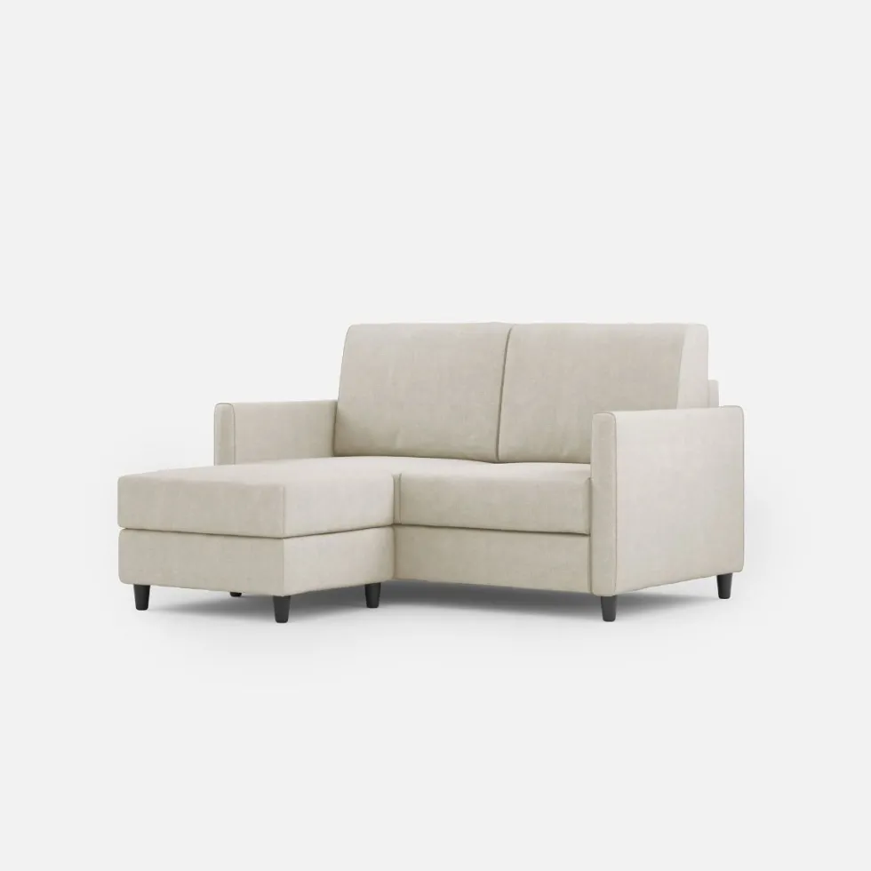 Divano 138x85cm design a due posti con pouf stoffa idrorepellente bianco latte DI26