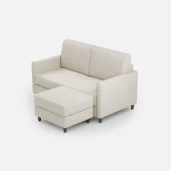 Divano 138x85cm design a due posti con pouf stoffa idrorepellente bianco latte DI26
