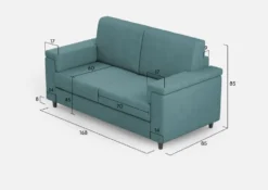 Divano 168x85cm design a due posti con bracciolo squadrato stoffa idrorepellente blu petrolio DI2