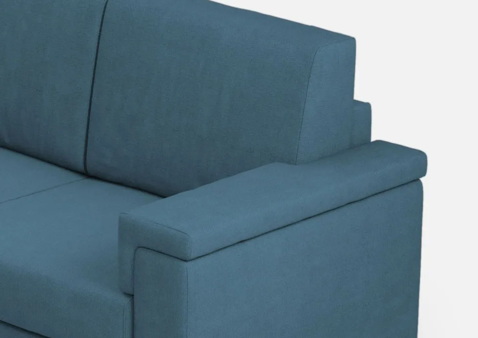 Divano 168x85cm design a due posti con bracciolo squadrato stoffa idrorepellente blu avio DI2
