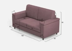 Divano 168x85cm design a due posti con bracciolo squadrato stoffa idrorepellente prugna DI2