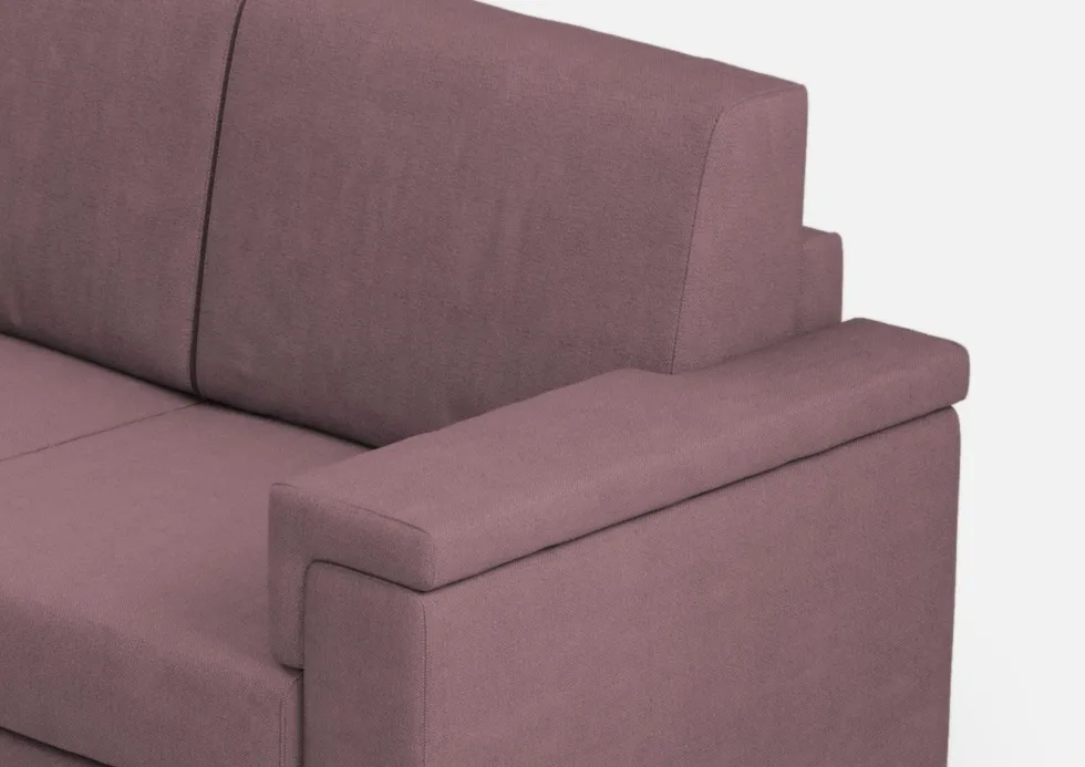 Divano 168x85cm design a due posti con bracciolo squadrato stoffa idrorepellente prugna DI2