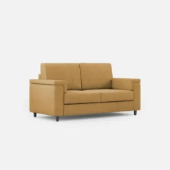Divano 168x85cm design a due posti con bracciolo squadrato stoffa idrorepellente ocra DI2