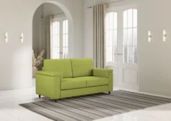 Divano 168x85cm design a due posti con bracciolo squadrato stoffa idrorepellente verde DI2