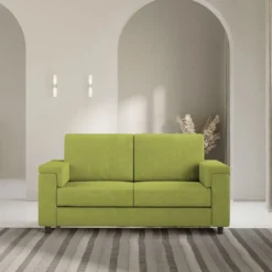 Divano 168x85cm design a due posti con bracciolo squadrato stoffa idrorepellente verde DI2