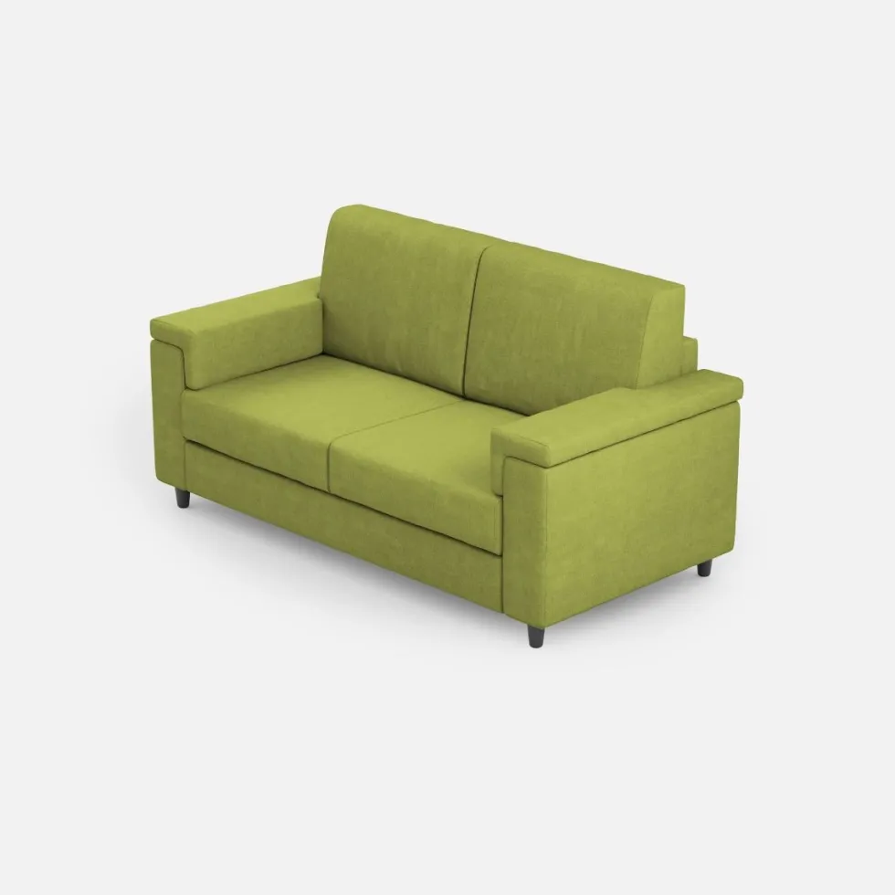 Divano 168x85cm design a due posti con bracciolo squadrato stoffa idrorepellente verde DI2