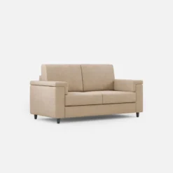 Divano 168x85cm design a due posti con bracciolo squadrato stoffa idrorepellente beige DI2