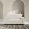 Divano 168x85cm design a due posti con bracciolo squadrato stoffa idrorepellente bianco latte DI2