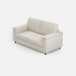 Divano 168x85cm design a due posti con bracciolo squadrato stoffa idrorepellente bianco latte DI2