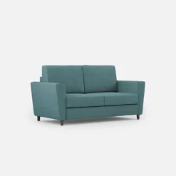 Divano 172x85cm design a due posti con piedini in legno e stoffa idrorepellente blu petrolio DI35