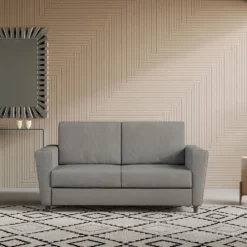 Divano 172x85cm design a due posti con piedini in legno e stoffa idrorepellente grigio DI35