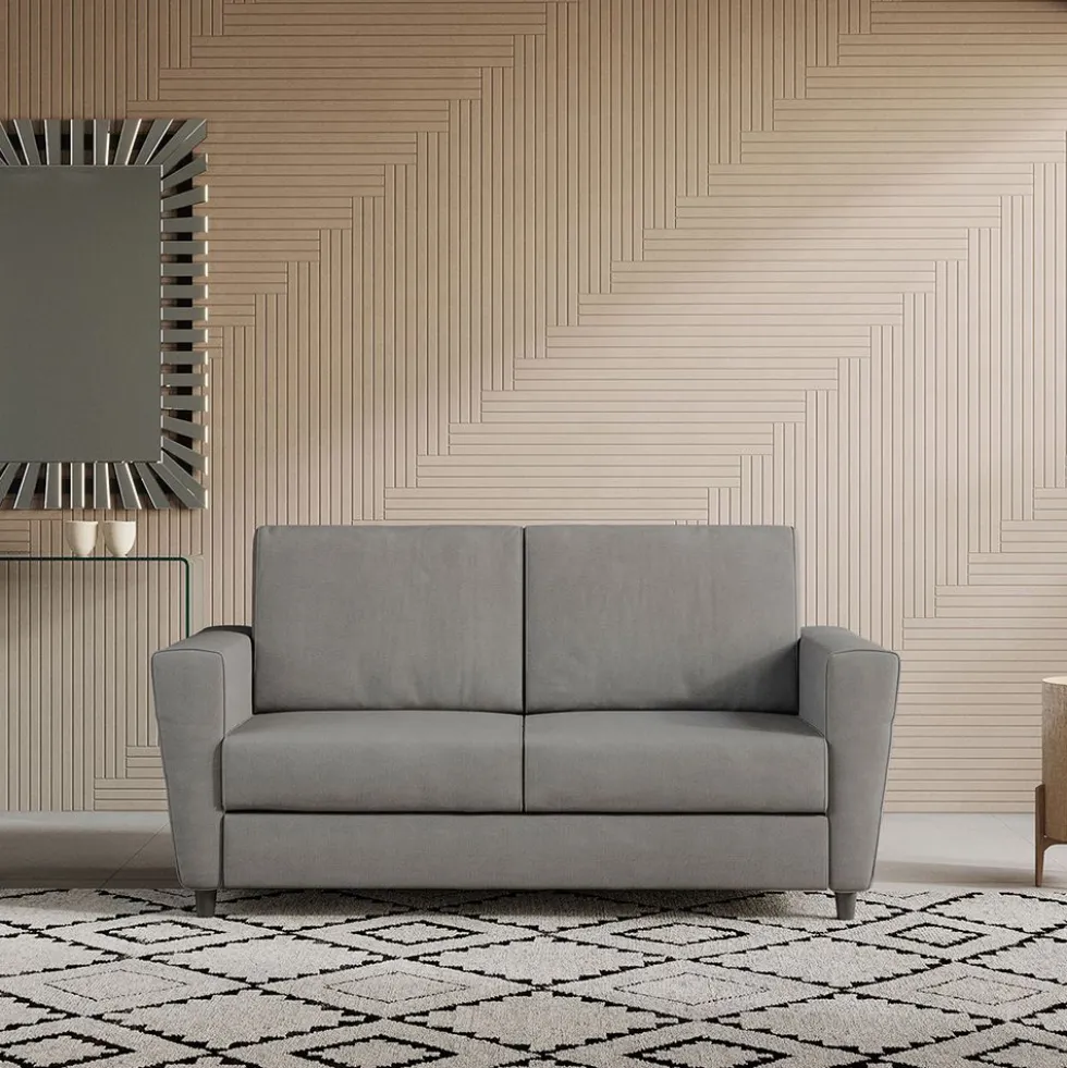 Divano 172x85cm design a due posti con piedini in legno e stoffa idrorepellente grigio DI35