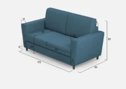 Divano 172x85cm design a due posti con piedini in legno e stoffa idrorepellente blu avio DI35