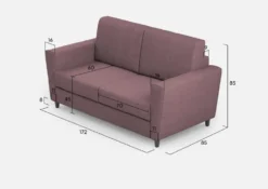 Divano 172x85cm design a due posti con piedini in legno e stoffa idrorepellente prugna DI35