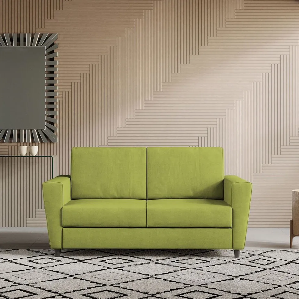Divano 172x85cm design a due posti con piedini in legno e stoffa idrorepellente verde DI35