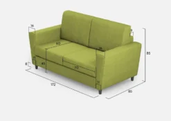 Divano 172x85cm design a due posti con piedini in legno e stoffa idrorepellente verde DI35